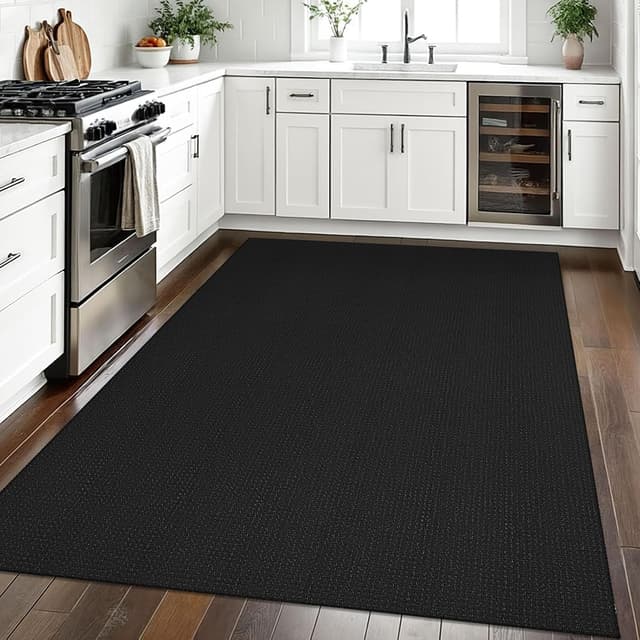 Detalle de EARTHALL Woven Area Rug 5x7 Ft (Black/Grey) Washable, Non-Slip Rubber Backed