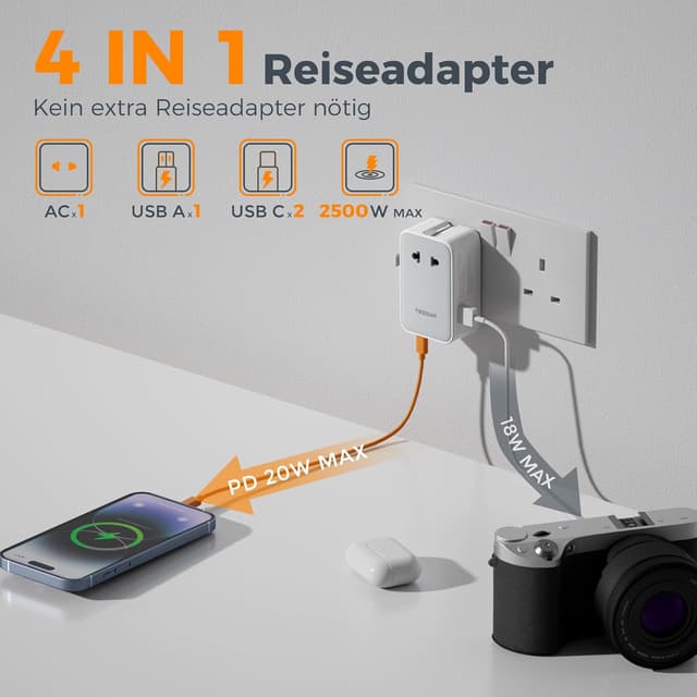 Detalle 2 de TESSAN Reiseadapter Weltweit 20 W