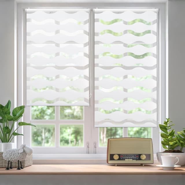 Thumbnail 6 de Sekey Doppelrollo Wellen Klemmfix ohne Bohren für Fenster (85 cm breit) – Duo Rollo Welle Jalousie Sonnenschutz in Weiß