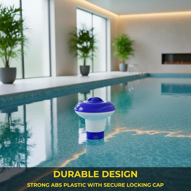Detalle de 5 Inch Floating Chlorine Dispenser for Hot Tubs & Pools – Adjustable ABS Tablet Floater with Lockable Cap