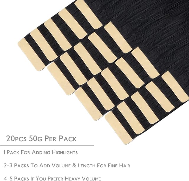 Detalle 2 de WENNALIFE Extension Capelli Veri Remy biadesive Nero Jet (20 pz, 25 cm)