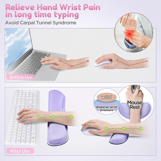 Detalle de Gimars Handballenauflage Tastatur mit Memory-Foam-Gelkissen und Mauspad (Violett)