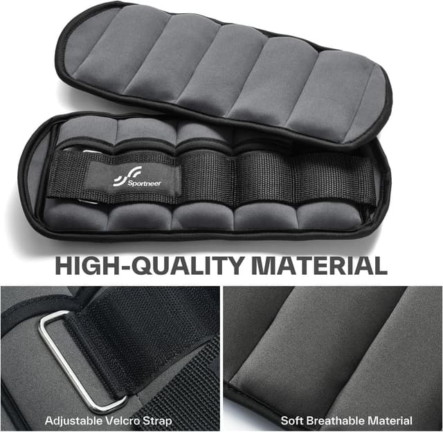 Detalle 2 de Sportneer Adjustable Ankle Weights Set (0.45kg–2.25kg each) with Velcro Wrist Strap, pair weights