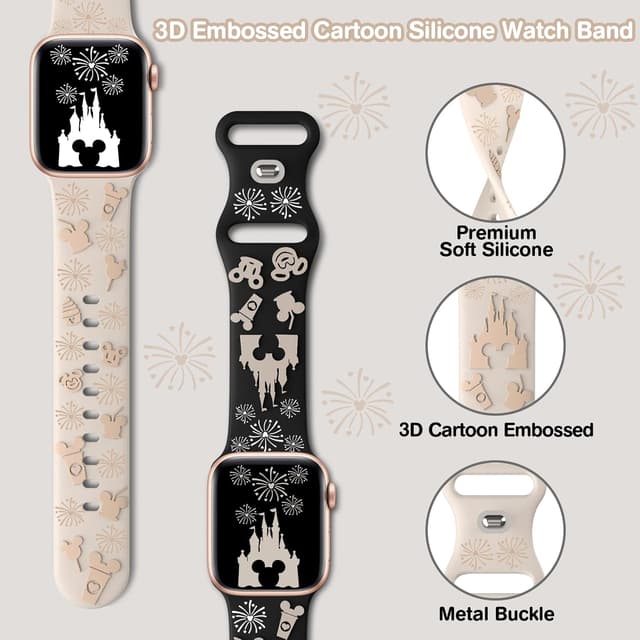 Detalle de Cartoon 3D Embossed Band for Apple Watch (40mm, 38mm, 44mm, 45mm, 41mm, 42mm, 49mm) — Two-Tone Soft Silicone Sport Strap