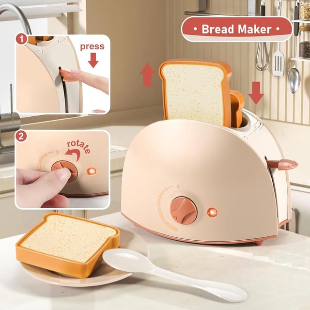 Detalle de LOVE LIFE Spielzeug-Kinderküche Zubehör-Set ab 3 Jahren mit Kinder-Kaffeemaschine, Mixer, Toaster & Kinderschürze