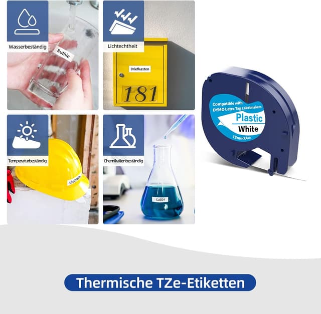 Detalle 2 de 3 x Etikettenband 12 mm x 4 m kompatibel mit Dymo