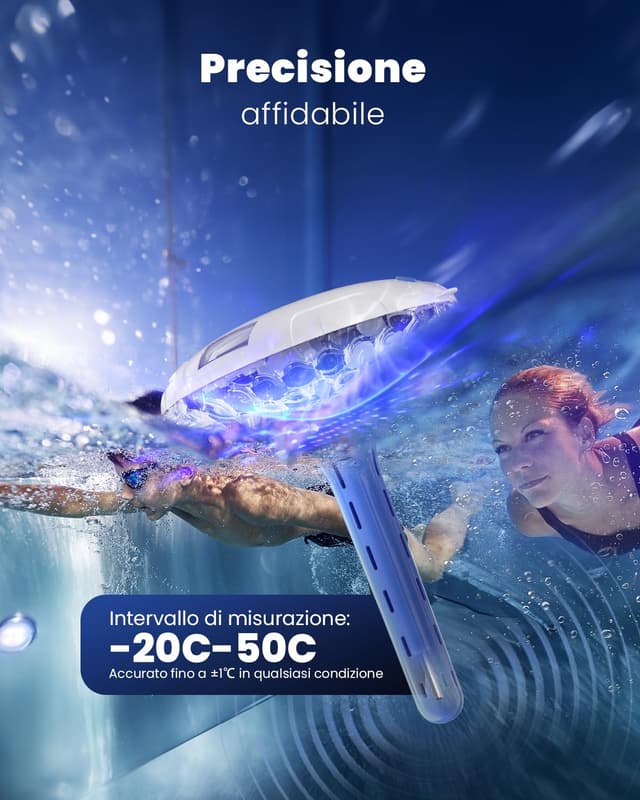 Detalle 2 de Luce solare per piscina con doppio display LCD e termometro galleggiante impermeabile IPX7