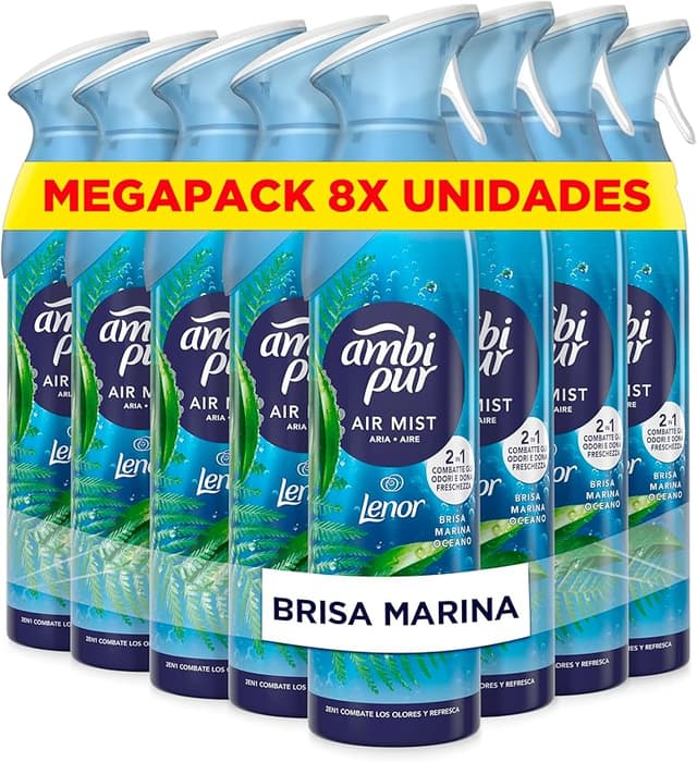 Imagen de Ambipur Brisa Marina Spray 185ml x8 🌊 Fragancia Duradera y Fresca en OfertitasTOP