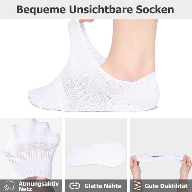 Detalle de Falechay 10 Paar Sneaker Socken (No-Show) – Damen & Herren, unsichtbar im Schuh
