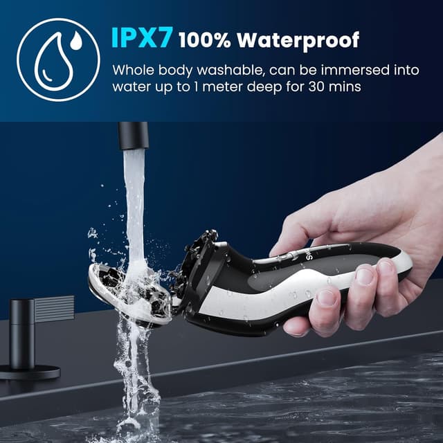 Detalle 2 de SweetLF Rasierer Herren elektrisch mit IPX7, 4D-Drehköpfen & LED-Display (Nass-/Trocken) – Schwarz-Grau