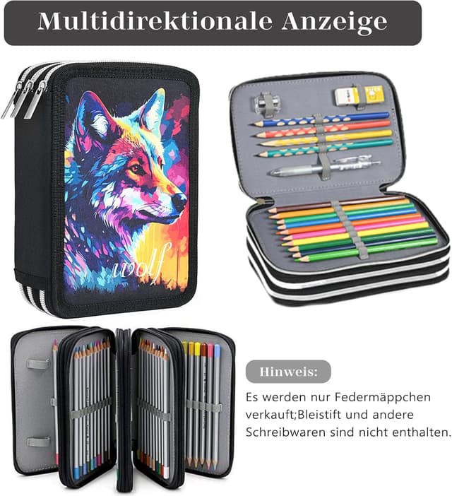 Detalle de Veroa Federmäppchen 3-fach quadratisch (57 Fächer) – schwarzes Mäppchen mit 3 Fächern