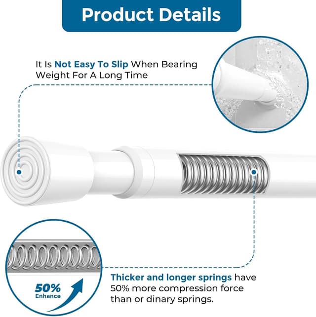 Detalle de AIZESI 2-Pack Spring Tension Rods (Adjustable 26–39 in) for Curtains, Doors & Windows — White