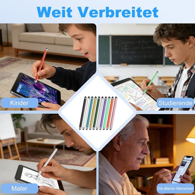 Thumbnail 6 de 2-in-1 Tablet-Stift mit 20 Gummispitzen (0,35"/0,24") – 10 Touchstifte für Smartphone, Tablet & Laptop