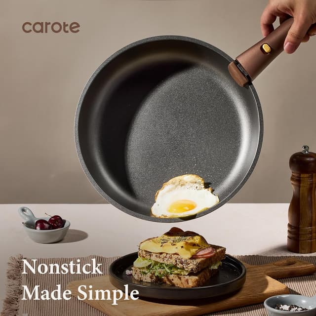 Detalle de CAROTE 21-Piece Pots and Pans Set with Detachable Handle (Nonstick, Oven Safe) — Brown