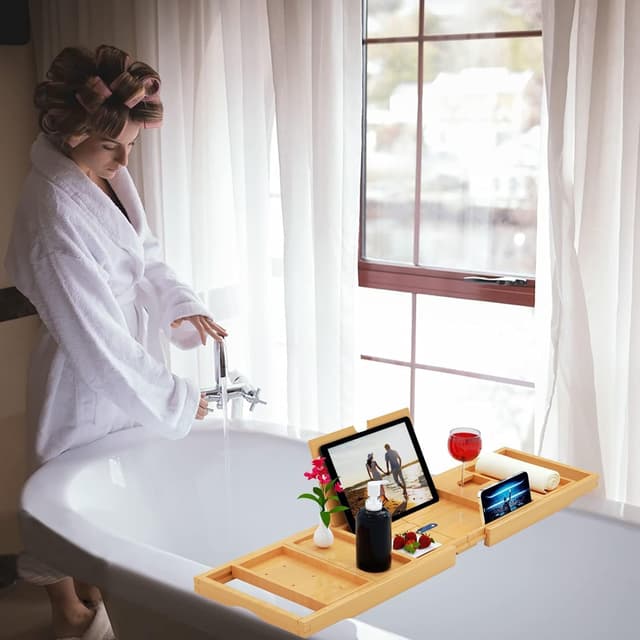 Thumbnail 5 de Ausziehbare Badewannenablage Bambus 72–102 cm