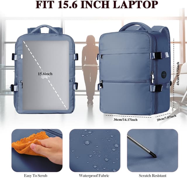 Detalle de Underseat Cabin Bag 45x36x20 for EasyJet: Waterproof Travel Backpack with Anti-Theft Pocket and USB Port