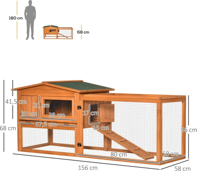 Thumbnail 6 de PawHut clapier en bois pour lapins à 2 étages avec toit ouvrant et tiroir à déjection