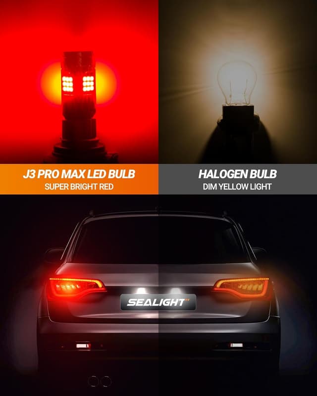 Detalle de SEALIGHT 3157 LED Bulb Red (Brake/Stop & Tail), Anti Hyper Flash, Built-In Resistor, Plug-N-Play, Pack of 2