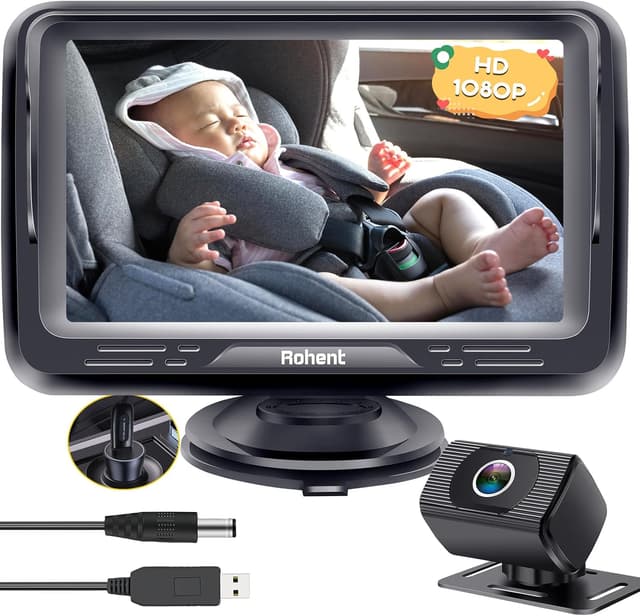 Detalle de Rohent Baby Car Camera HD 1080P for Backseat (USB plug-and-play, 4.3-inch monitor) with night vision