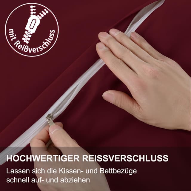 Detalle de Kissenbezug 40x70 2er Set (Rot) aus 100% Mikrofaser – knitterfrei & bügelfrei mit Reißverschluss