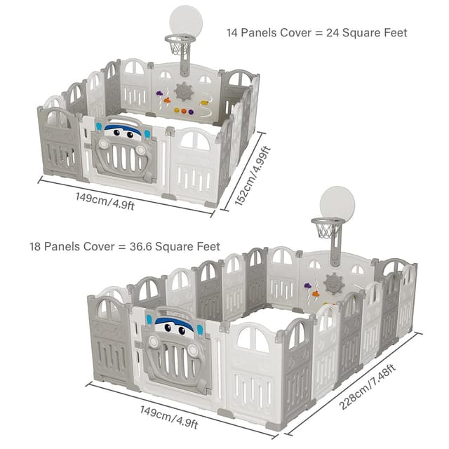 Detalle de UBRAVOO faltbarer Baby-Laufstall mit Mini-Basketballkorb und 50 Pit-Bällen – großes Indoor-Aktivitätszentrum