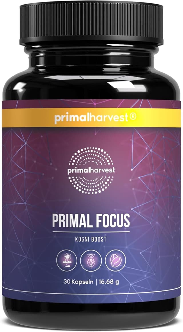 Detalle de Primal Harvest Kogni Boost – Nahrungsergänzung mit Koffein, L-Tyrosin, Citicolin, Bacopa, Rhodiola & B-Vitaminen (vegan)