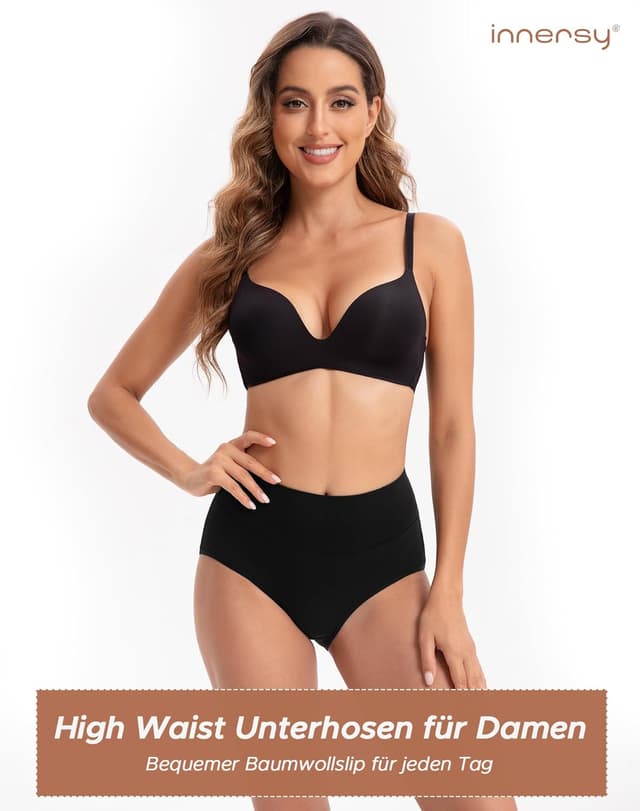 Detalle 2 de INNERSY Damen Slips aus Baumwolle mit Stretch, hohe Taille – 5er Pack