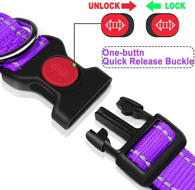 Detalle 2 de ATETEO reflective adjustable dog collar with soft neoprene padding (nylon, quick-release, metal D ring)