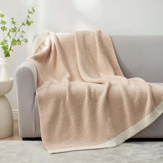 Detalle de Snuggle Sac Heather Beige Microfiber Knit Throw Blanket, Reversible 50x60 inches