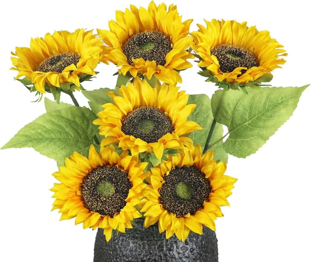 Detalle de Olrla 6er Set künstliche Sonnenblumen Tuff mit langem Stiel, gelb – für Tischmitte & DIY-Arrangements (ohne Vase)