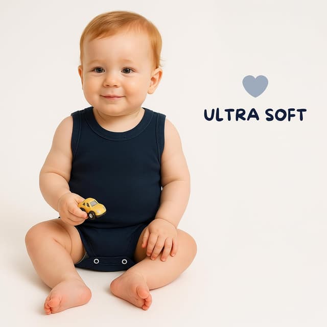 Detalle de rise&Raba Baby Bodysuit 3 Pack in 100% Organic Cotton (sleeveless, snap closure)