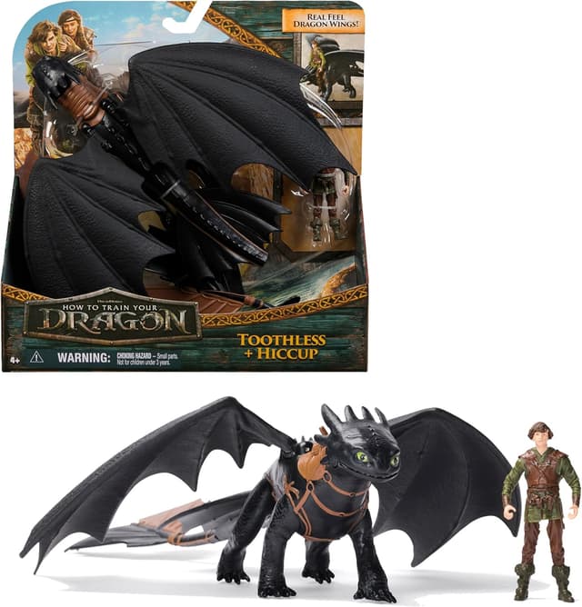 Detalle de Figurines articulées DreamWorks Dragons : Krokmou + Viking Harold (duo) pour enfants dès 4 ans