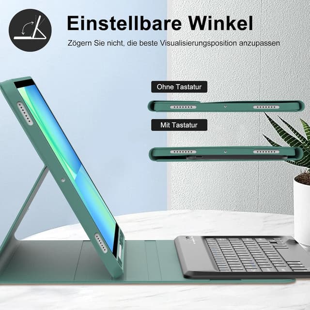 Detalle de WAVATA Tastaturhülle für Samsung Galaxy Tab S10 FE+ Plus 13,1 Zoll (2025) – magnetische, abnehmbare Bluetooth-Tastatur, QWERTZ, Dunkelgrün