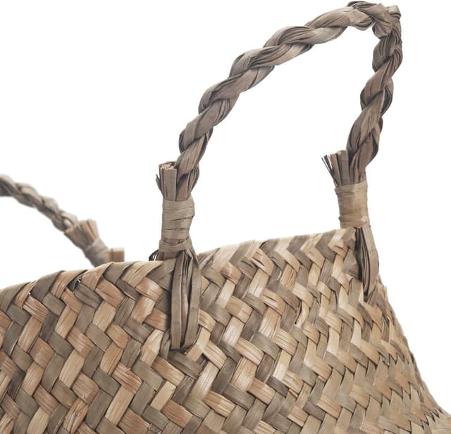 Detalle 2 de DOKOT Seegras-Korb als Blumentopf, Wäschekorb & Aufbewahrung – Naturkorb gewebt, mit Griff (Schwarz)