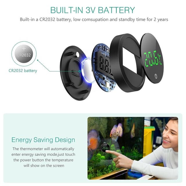 Detalle 1 de ORIA Aquarium Thermometer LED Digital – Kleben-On Mini-Temperatursensor für Süß- & Meerwasser, Schwarz