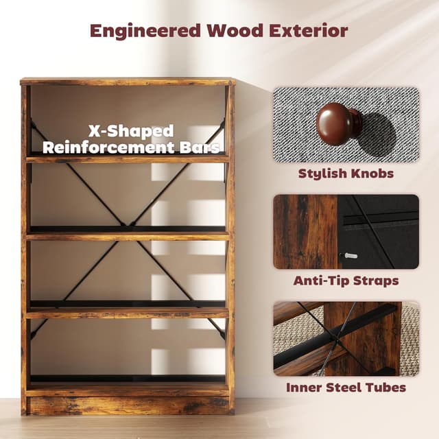 Detalle de HOMCOM 4-Drawer Fabric Chest of Drawers with Steel Frame (Grey & Rustic Brown)