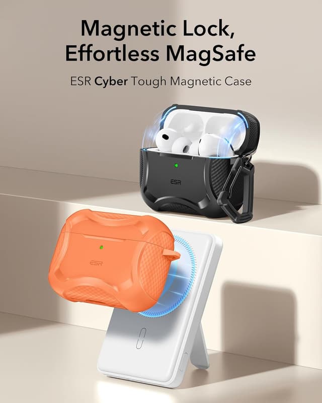 Detalle de ESR Hülle für AirPods Pro 3 (2025, USB‑C) mit magnetischem Deckel – MagSafe-ready, Orange