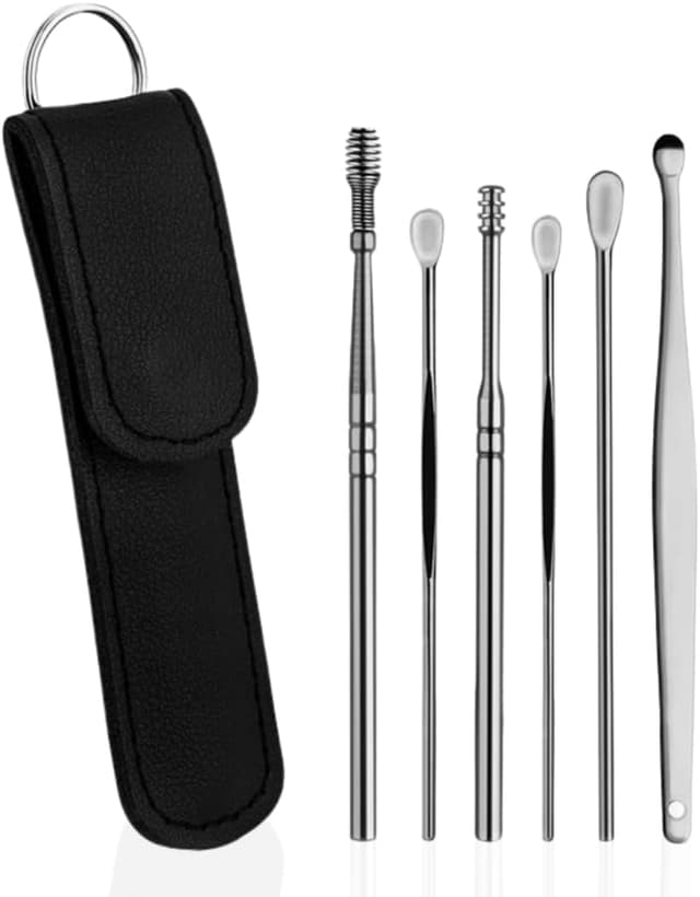 Detalle de PARENCE.- 6-teiliges Ohrenreinigungsset mit Etui – Edelstahl-Werkzeuge & Metall-Ohrstöpsel mit Bürste