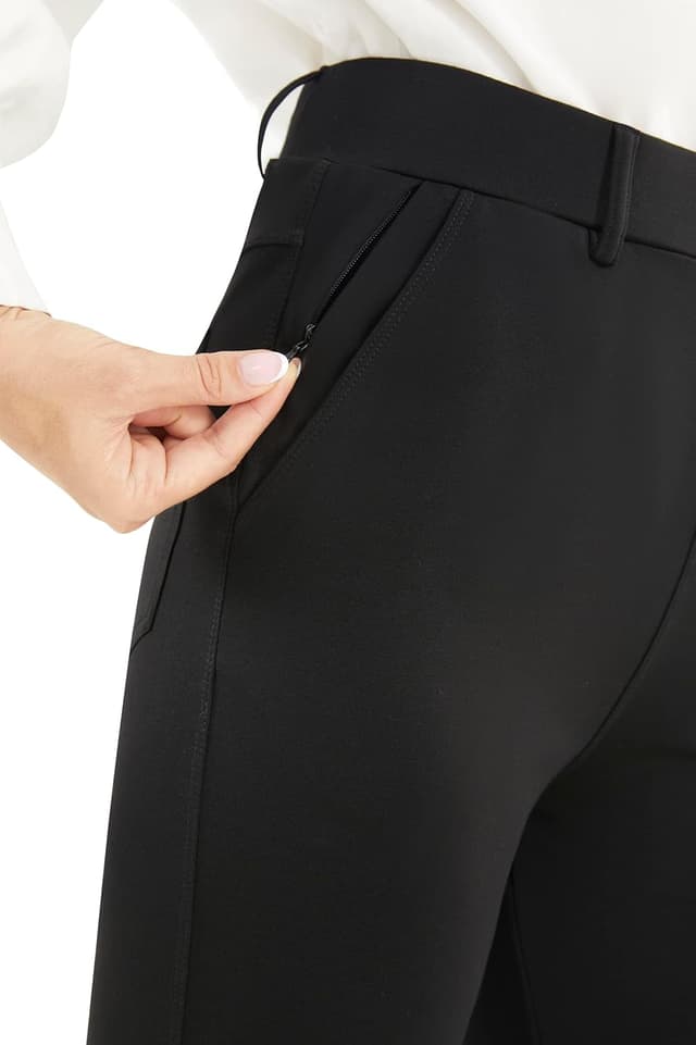 Detalle de AFITNE Women’s Straight Leg Trousers with Pockets (pull-on, stretch business casual)