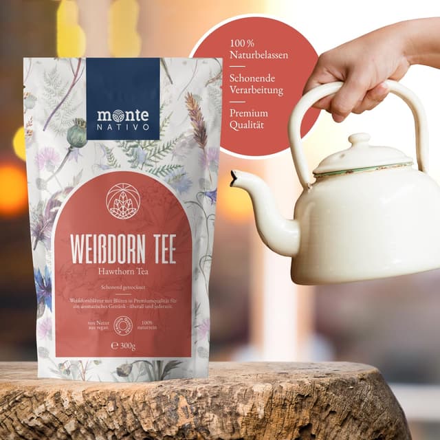 Detalle de Weißdorn Tee Monte Nativo (300 g) – schonend getrockneter Hawthorn Kräutertee, 100% natürlich