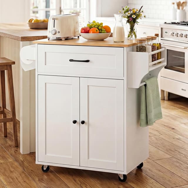 Detalle 2 de HOKEEPER chariot de cuisine mobile avec porte-serviettes, étagère à épices et tiroirs
