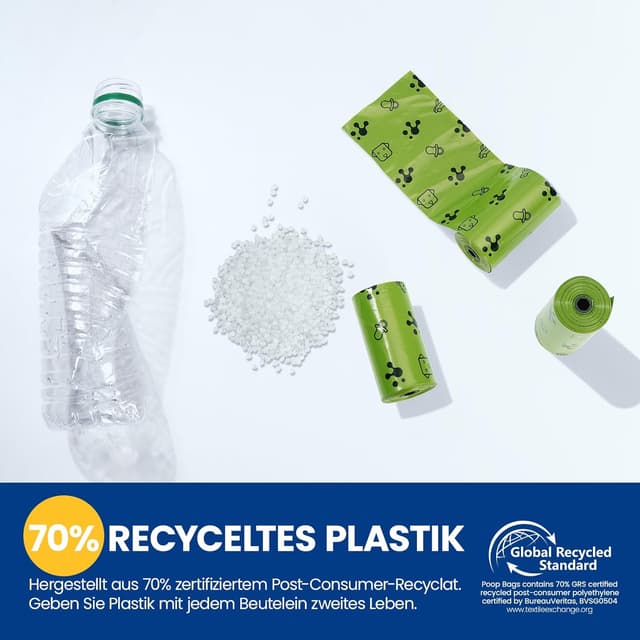 Detalle de PawView aufrollbarer Hundekotbeutelspender mit NFC, für Leine & Gürtel – 7 Rollens (105 Stück), extra stark, schwarz