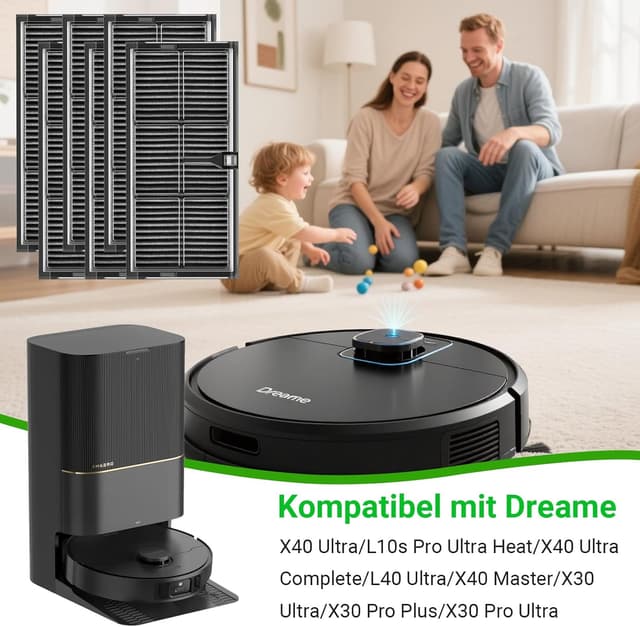 Detalle de Bpbdzz 6er Filter-Zubehör für Dreame X40 Ultra Complete/X40 Master & weitere Modelle – wiederverwendbar
