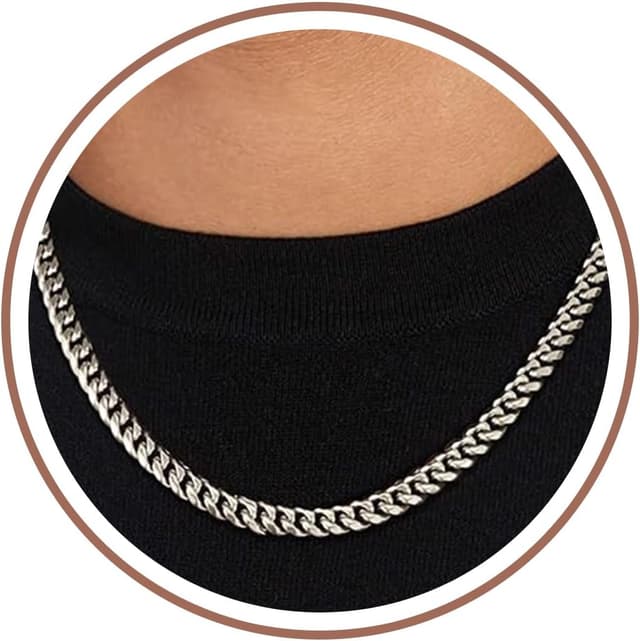 Detalle de ZHESHY Herren-Halskette aus 316L-Edelstahl (Panzer-/Kubanische Kette), silber/goldfarben, wasserglänzend, mehrere Längen