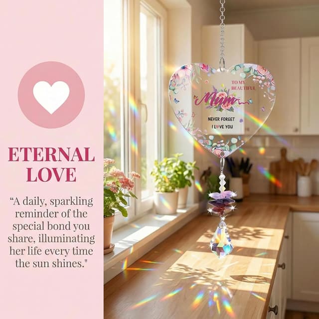 Detalle 2 de Crystal Suncatcher for Mum – “To My Beautiful Mum Never Forget I Love You” gift for Mother’s Day, birthday & more