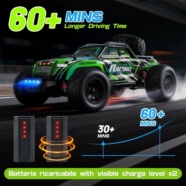 Detalle de BAZADER Voiture Télécommandée Tout Terrain 1:16 4x4 2,4 GHz avec lumières RVB et 2 batteries rechargeables