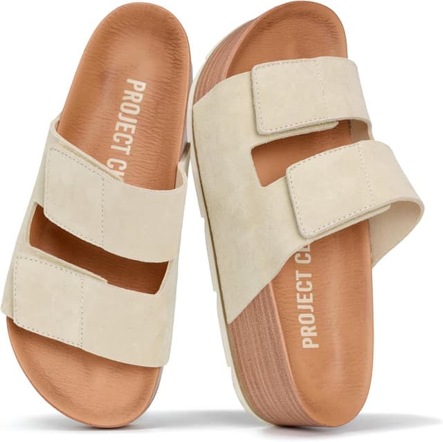 Detalle 2 de Project Cloud 100% Genuine Leather Platform Sandals for Women with Plush Memory Foam Insole