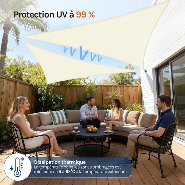 Detalle de WOLTU Voile d’ombrage triangulaire 3x3x4,25 m crème, imperméable et anti-UV