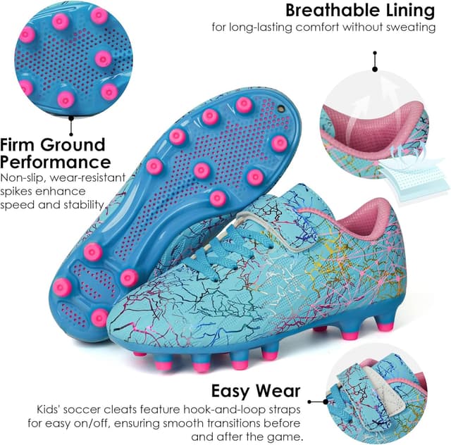 Detalle de Brooman Kids Firm Ground Soccer Cleats (with Soccer Socks) for Boys & Girls