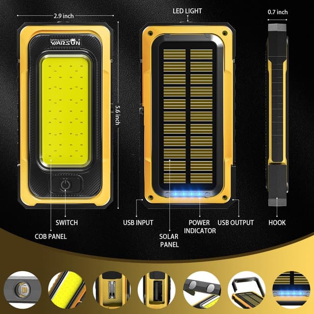 Detalle de WARSUN Y40 Lampe de travail LED rechargeable 1500 lm